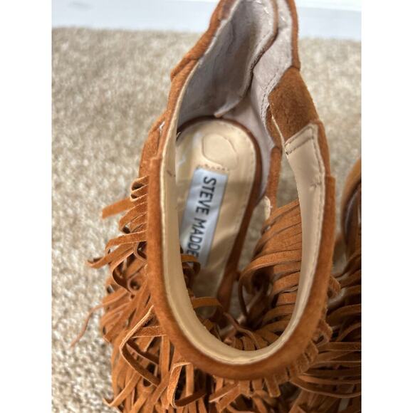 Steve Madden Fringly Brown Suede Fringe Stiletto Heel Sandals Size 5.5 brown/tan - Picture 6 of 8